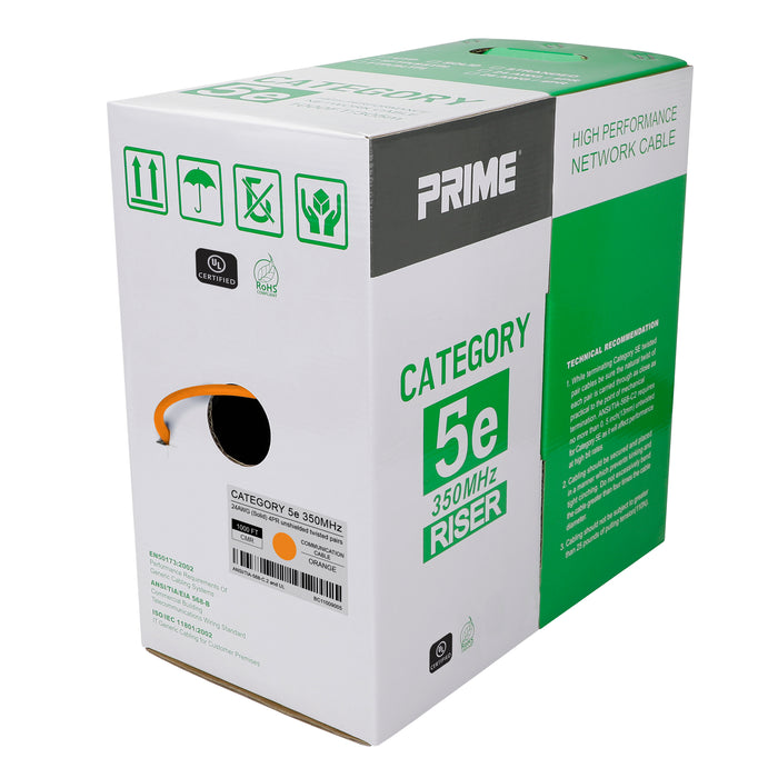 Cat5e UTP 24AWG Solid CMR Bulk Cable, 1000ft, Orange (UL)