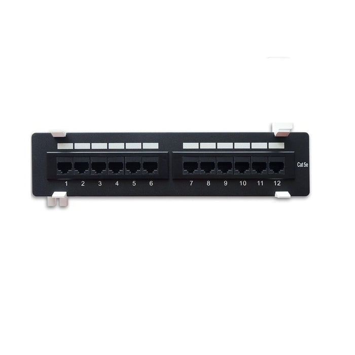 Cat5e 180° Unshielded Wall Mounted Patch Panel 12 ports, Black