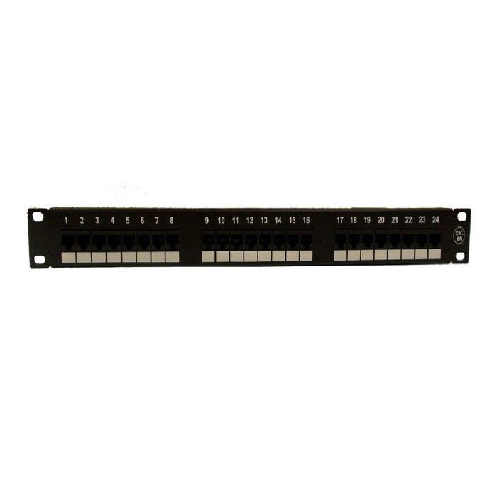 Cat6A 180° Unshielded Patch Panel, 110 Type IDC, 24 ports, Black